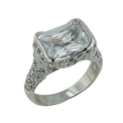 Sterling Silver Ring 10mmx8mm Clear Cubic Zirconia Rectangular