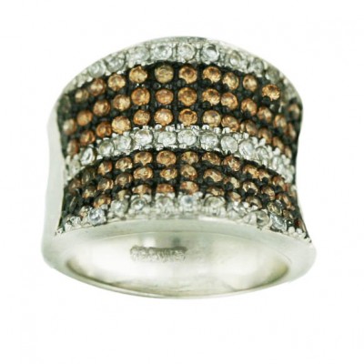 Sterling Silver Ring Concave Champagne Cubic Zirconia Shade (Black Plated)