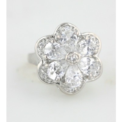 Sterling Silver Ring Clear Cubic Zirconia Flower