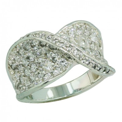 Sterling Silver Ring Clear Cubic Zirconia Twisted Bow--E-Coated
