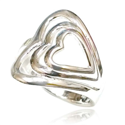 Sterling Silver Ring 3 Open Overlapping Hearts -E-C