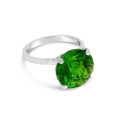 Sterling Silver Ring 12mm Peridot Glass Flower Cut Solitaire