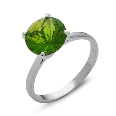 Sterling Silver Ring 10mm Peridot Glass Flower Cut Solitaire