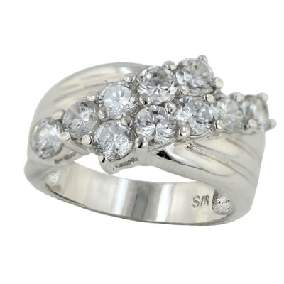Sterling Silver Ring Double Row Cubic Zirconia Slanting
