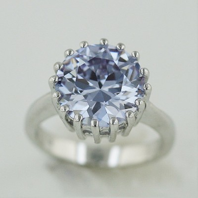 Sterling Silver Ring 11mm Round Lv Cubic Zirconia with 16 Prongs