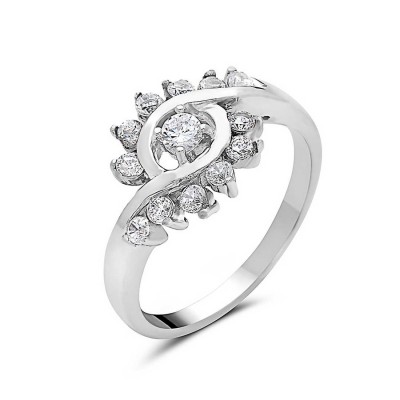 Sterling Silver Ring Oppositive Clear Cubic Zirconia Swirl