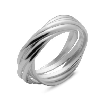 Sterling Silver Ring Plain Multicolor (8Pcs) Circle Band Interlock--