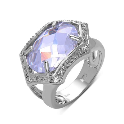 SS Ring Clr Cz Chess Cut W/ Cz Hexigon