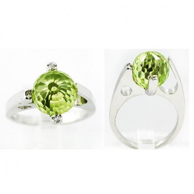 Sterling Silver Ring Light Per.Cubic Zirconia Broilette Ball with 3 Cubic Zirconia Prongs