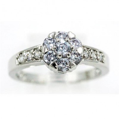 Sterling Silver Ring 7Pcs Lv Cubic Zirconia Flower with Cubic Zirconia both Side