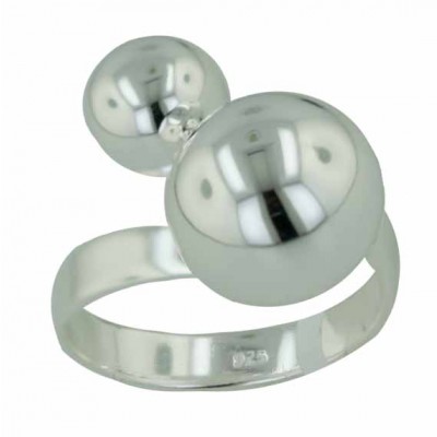 Sterling Silver Ring Plain Oppositive 12mm+9mm Plain Solid Ball--E-coated/
