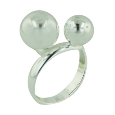 Sterling Silver Ring Plain Oppositive 10mm+8mm Plain Solid Ball--E-C