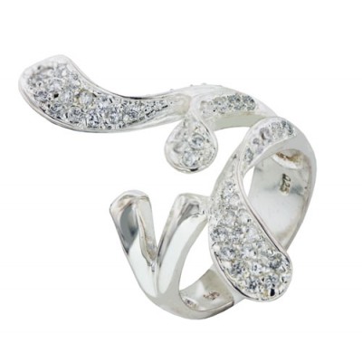 Sterling Silver Ring Oppositive Clear Cubic Zirconia Splash--Silver Plate