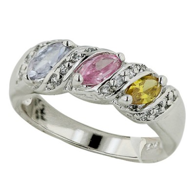 Sterling Silver Ring Marquis Pink,Yellow,Lv+Wavy Cubic Zirconia