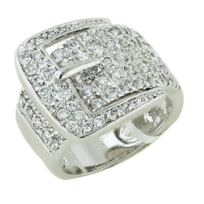 Sterling Silver Ring Clear Cubic Zirconia Buckle