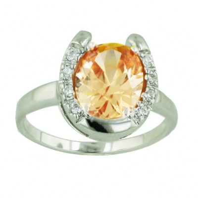 Sterling Silver Ring Champagne Cubic Zirconia Horseshoe