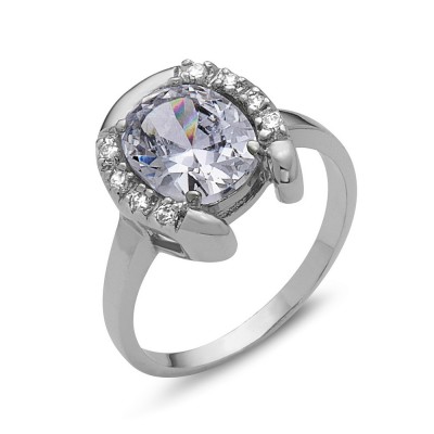 Sterling Silver Ring Clear Cubic Zirconia Horseshoe