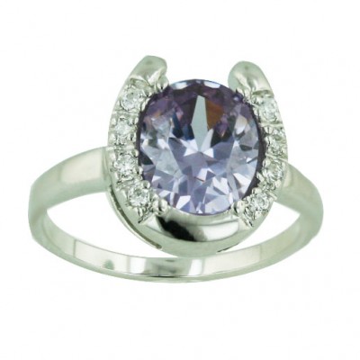 Sterling Silver Ring Lavender Cubic Zirconia Horseshoe