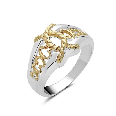 Sterling Silver Ring Two Tone Rope Double C--E-Coat