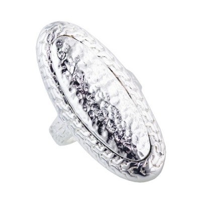 Sterling Silver Ring Hammered Long Oval with Rope Sided--E-Coat