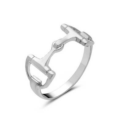 Sterling Silver Ring Plain Snaffle Bit (Big) --Rhodium Plating/Nickle Free--
