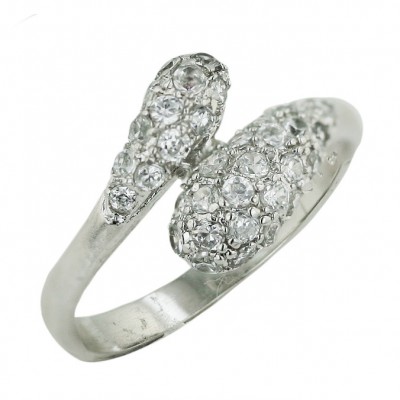 Sterling Silver Ring Oppositive Pave Cubic Zirconia Teardrop