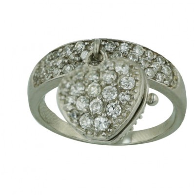 Sterling Silver Ring Pave Cubic Zirconia Heart Locket Charm