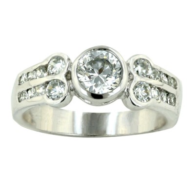 Sterling Silver Ring 6mm Clear Cubic Zirconia Bezel+Both Side