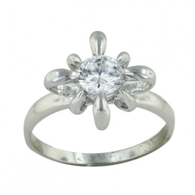 Sterling Silver Ring 6mm Clear Cubic Zirconia Open Sun