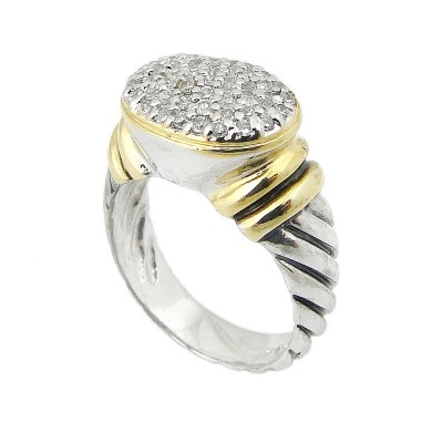 SS Ring 14X10Mm Oval Clr Cz(Silver Tone Sideway)+2