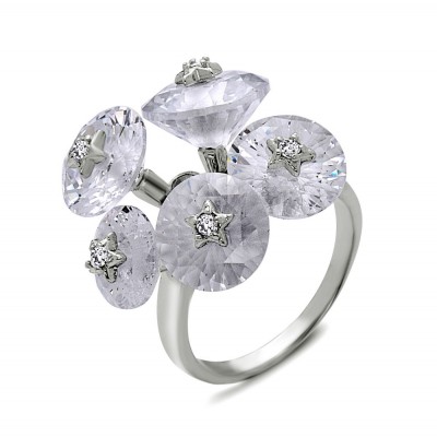 Sterling Silver Ring Round 5 Clear Cubic Zirconia