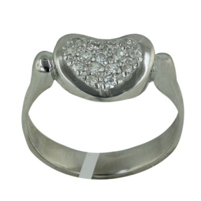 Sterling Silver Ring Clear Cubic Zirconia Bean Shaped-Rhodium Plating Plate