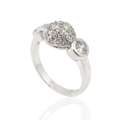 Sterling Silver Ring Pave Cubic Zirconia Dome with Bezel both Side