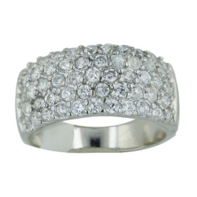 Sterling Silver Ring Clear Cubic Zirconia 1.9 mm Pave 5 Lines--Rhodium Plating/Nickle Free--