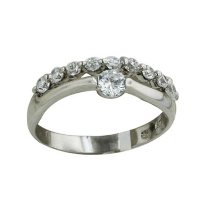 Sterling Silver Ring Plain (with 1Pcs Cubic Zirconia) +Clear Cubic Zirconia Row