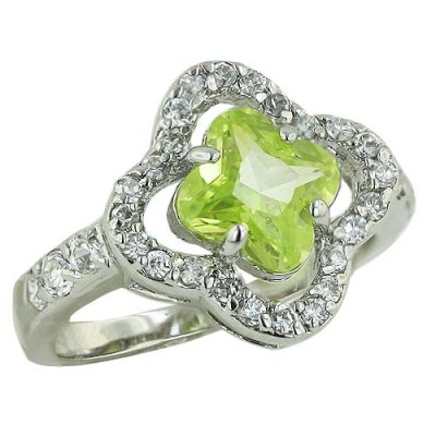 Sterling Silver Ring Light Per.Cubic Zirconia Flower with Cubic Zirconia