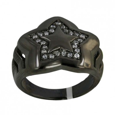 Sterling Silver Ring21X17mm Clear Cubic Zirconia Star--Ruthenium Plate