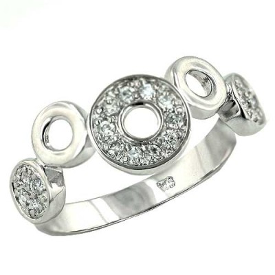 Sterling Silver Ring Plain+Cubic Zirconia Circle-- (1S-3853Cl) - 9