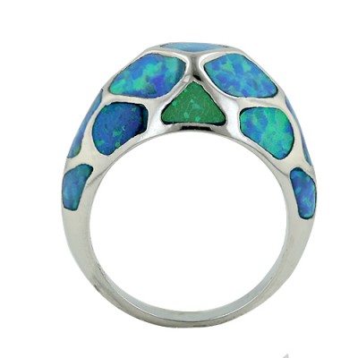 Sterling Silver Ring Blue Opal Dome