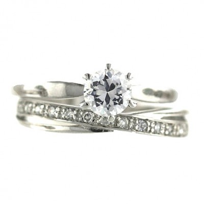 Sterling Silver Ring Engment (2Pcs Sets) 6mm Round Clear Cubic Zirconia Solita