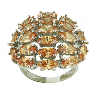 Sterling Silver Ring Champagne Cubic Zirconia Marquis Round Dome--Rhodium Plating/Nickle Free--