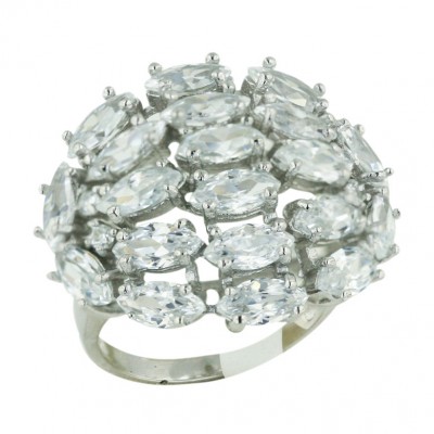 Sterling Silver Ring Clear Cubic Zirconia Marquis Dome--E-coated/Nickle Free--