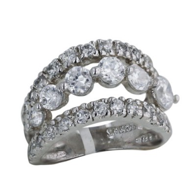 Sterling Silver Ring Wavy Ascending Clear Cubic Zirconia (Journey of Life)