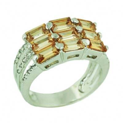 Sterling Silver Ring Champagne Cubic Zirconia Baguette