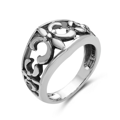 STERLING SILVER RING PLAIN 3 FLEUR DE LIS **LIGHTLY OXIDIZED