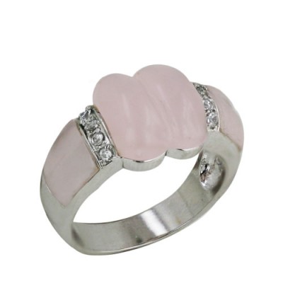 Sterling Silver Ring Rosequartz with Cubic Zirconia