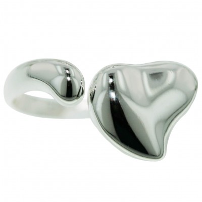 Sterling Silver Ring Oppositive Plain Aside Concave Heart+Teardrop--E