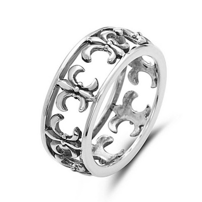 STERLING SILVER RING FLEUR DE LIS ETERNITY BAND **LIGHTOXIDIZED