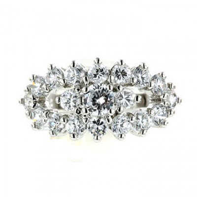Sterling Silver Ring 19Pcs Clear Cubic Zirconia
