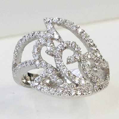 Sterling Silver Ring Open Cubic Zirconia Swirl